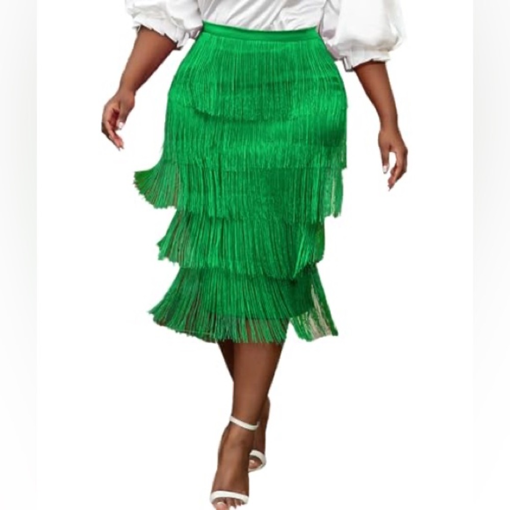 Green Tiered Maxi Skirt for Night Out
